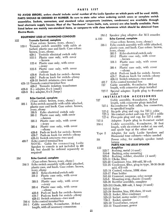 Leslie 122 Speaker Owners Manual