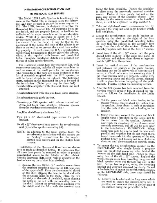Leslie 122 Speaker Owners Manual