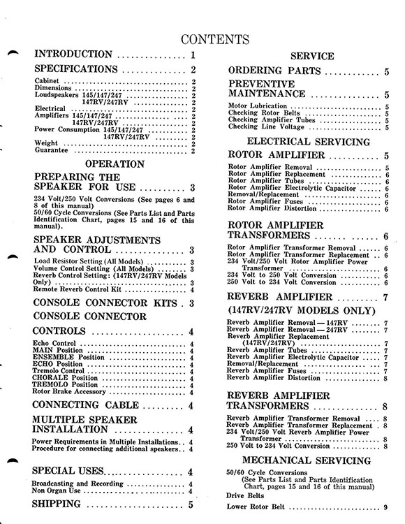 Leslie 145, 147, 247 Speaker Owners Manual
