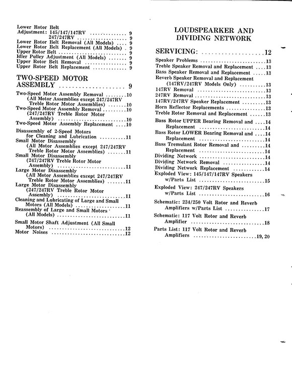 Leslie 145, 147, 247 Speaker Owners Manual
