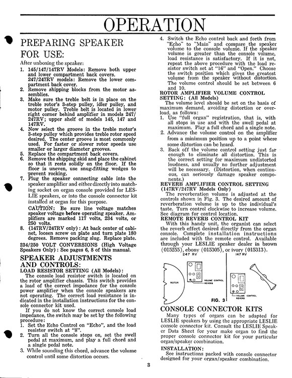 Leslie 145, 147, 247 Speaker Owners Manual