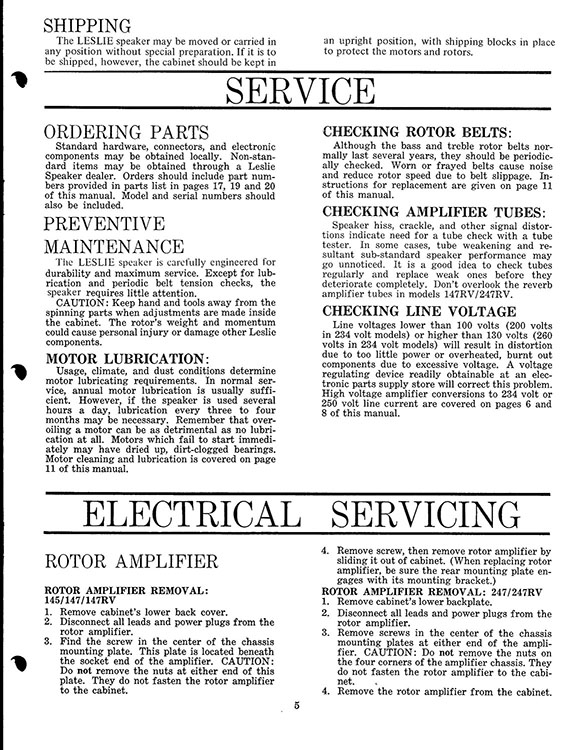 Leslie 145, 147, 247 Speaker Owners Manual