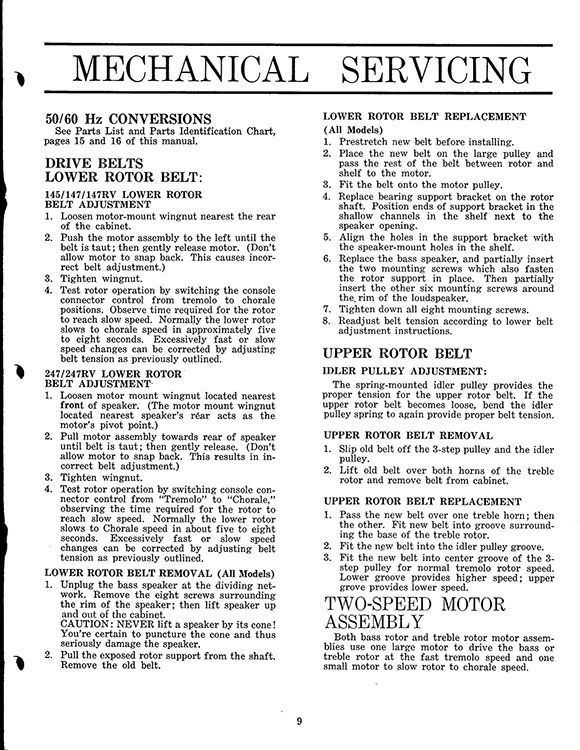 Leslie 145, 147, 247 Speaker Owners Manual