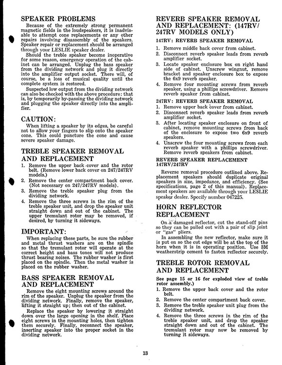Leslie 145, 147, 247 Speaker Owners Manual