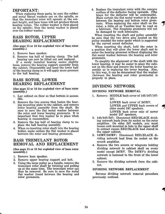 Leslie 145, 147, 247 Speaker Owners Manual